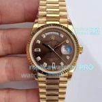 EW Factory Swiss Grade Rolex Day Date ETA3255 Watch Gold President Brown Diamond Dial_th.jpg